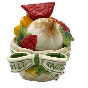 FITZ and FLOYD's CLASSIC COLLECTION Vegetable Lidded Dish with Bow and Herbs